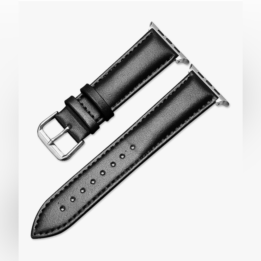 Black Leather Watch Band for Apple Watch series 10, 46mm